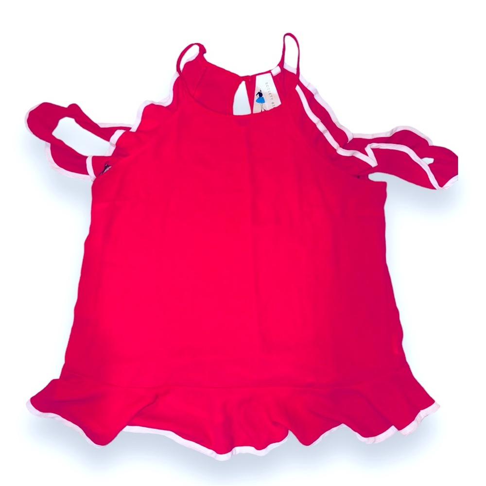 Society Girl Cold Shoulder Sleeveless Ruffles Pink Blouse